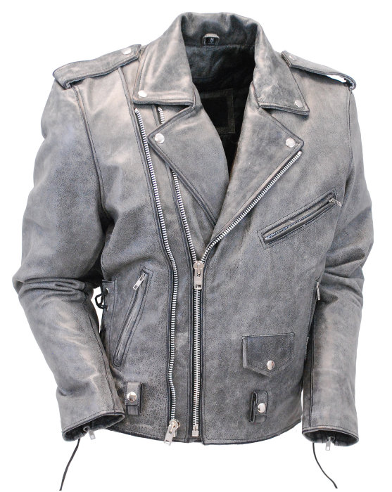Серая байкерская куртка косуха с двойной молнией Это классическая винтажная байкерская куртка косуха из тяжёлой и прочной буйволиной кожи толщиной 1,2-1,3 мм